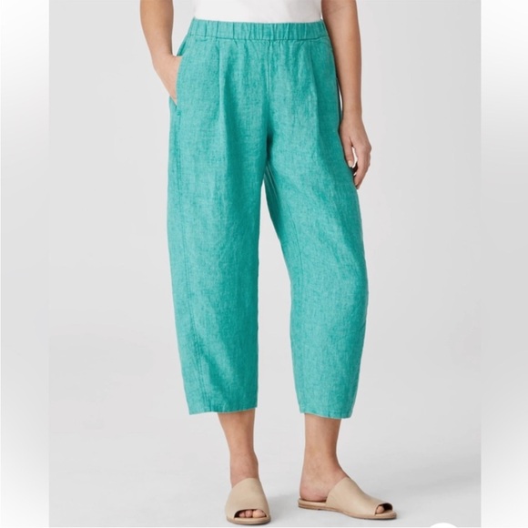 Eileen Fisher Washed Organic Linen Delave Lantern Pant Deep Aqua Size 1X NEW - Picture 1 of 15